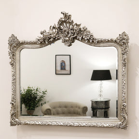 Francesca - Silver Arched Ornate Overmantle Wall Mirror 109cm x 100cm