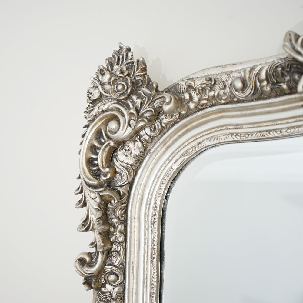 Silver Arched Ornate Full Length Mirror 185cm x 100cm Francesca