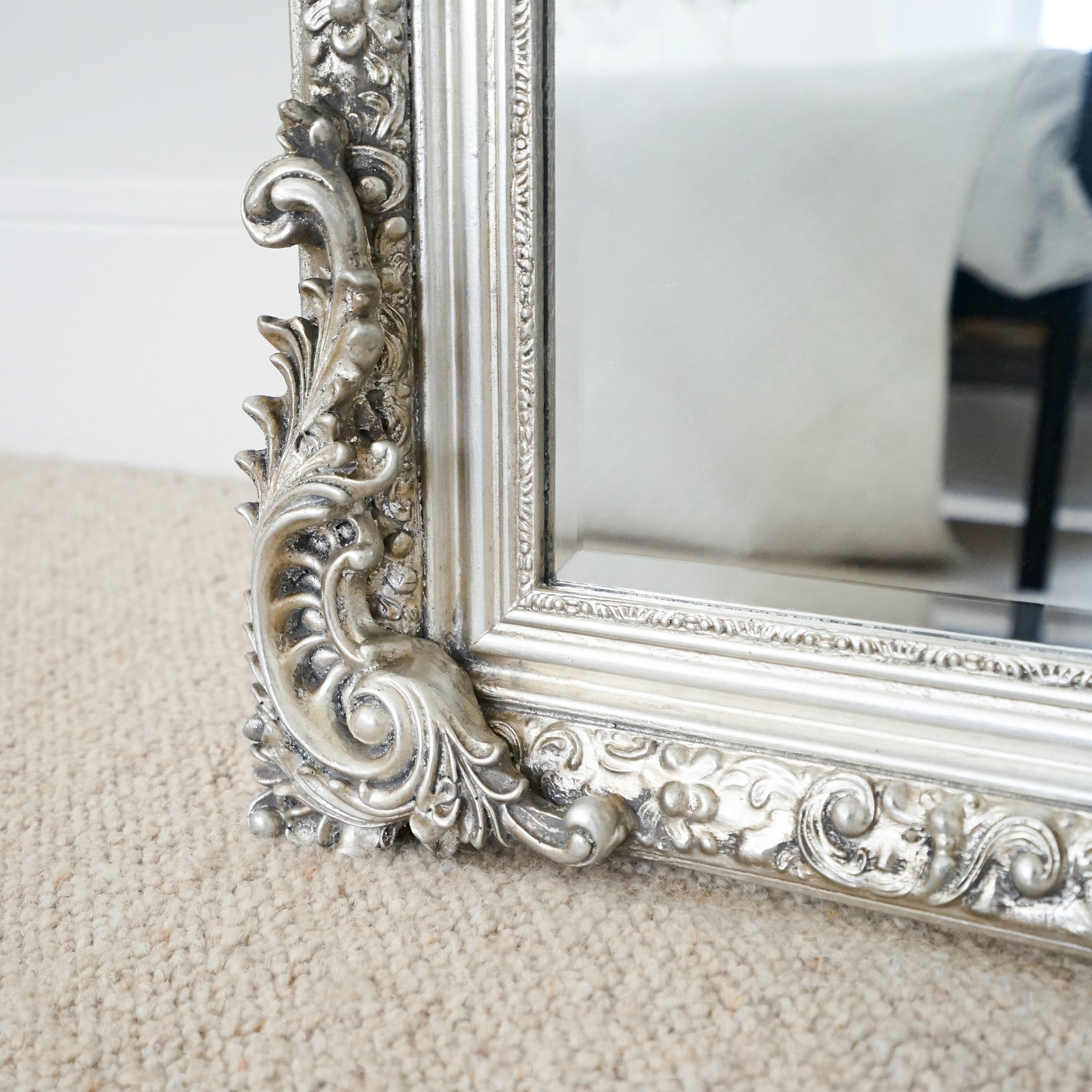 Silver Arched Ornate Full Length Mirror 185cm x 100cm Francesca