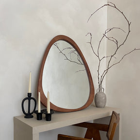 Leilani - Walnut Organic Irregular Wooden Wall Mirror 90cm x 80cm