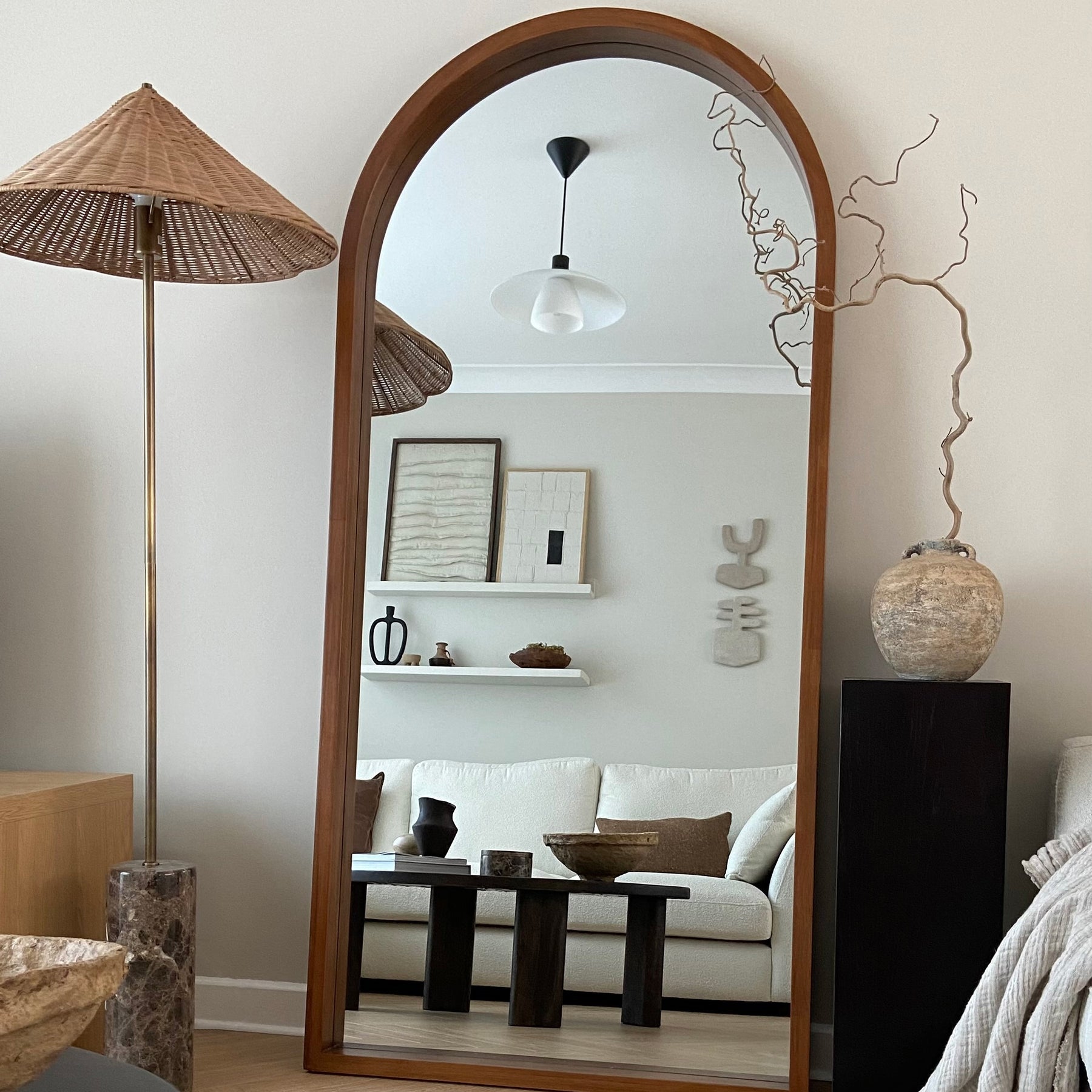 Lilia - Walnut Organic Full Length Wooden Arched Mirror 170cm x 80cm