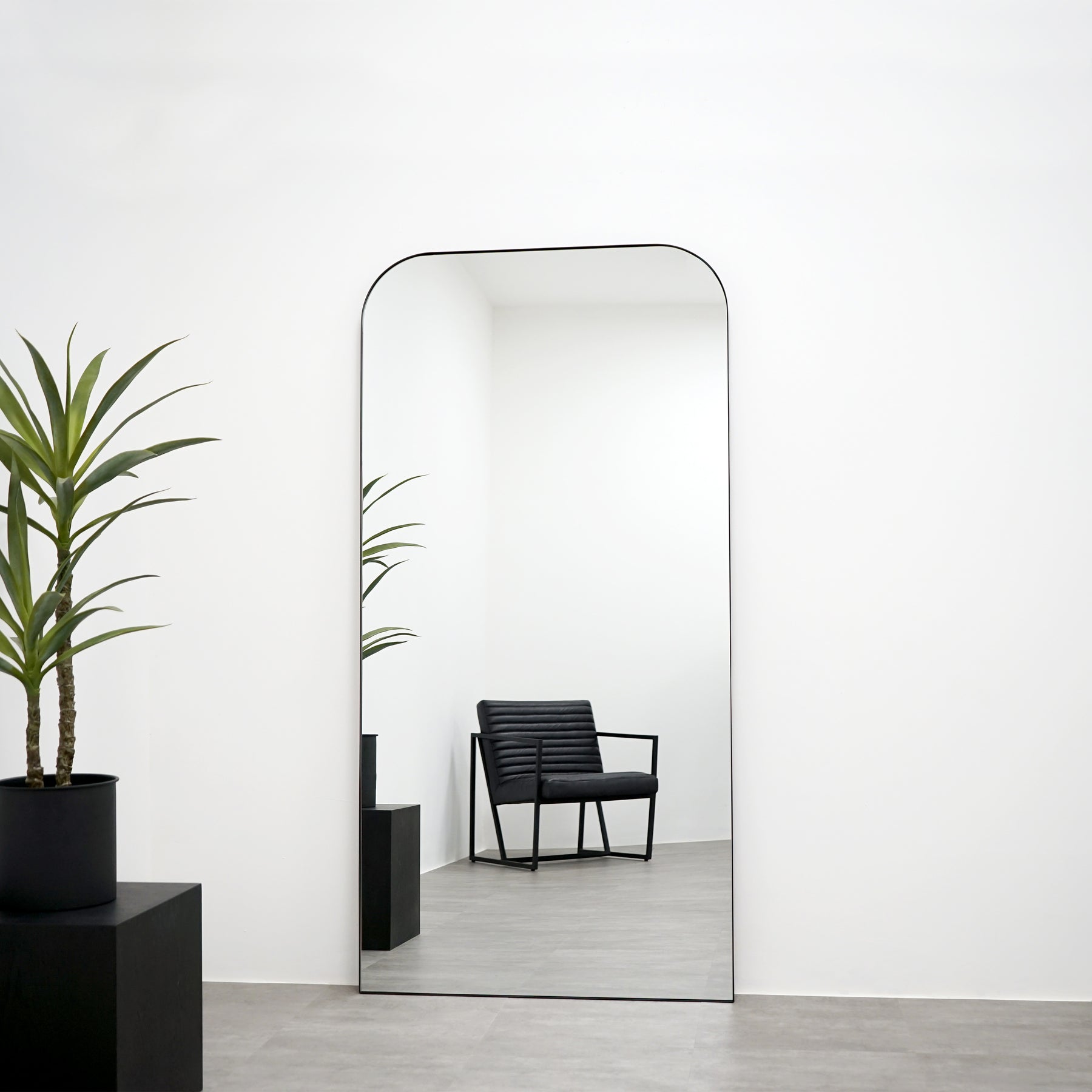 Theo - Full Length Black Curved Large Metal Mirror 180cm x 90cm