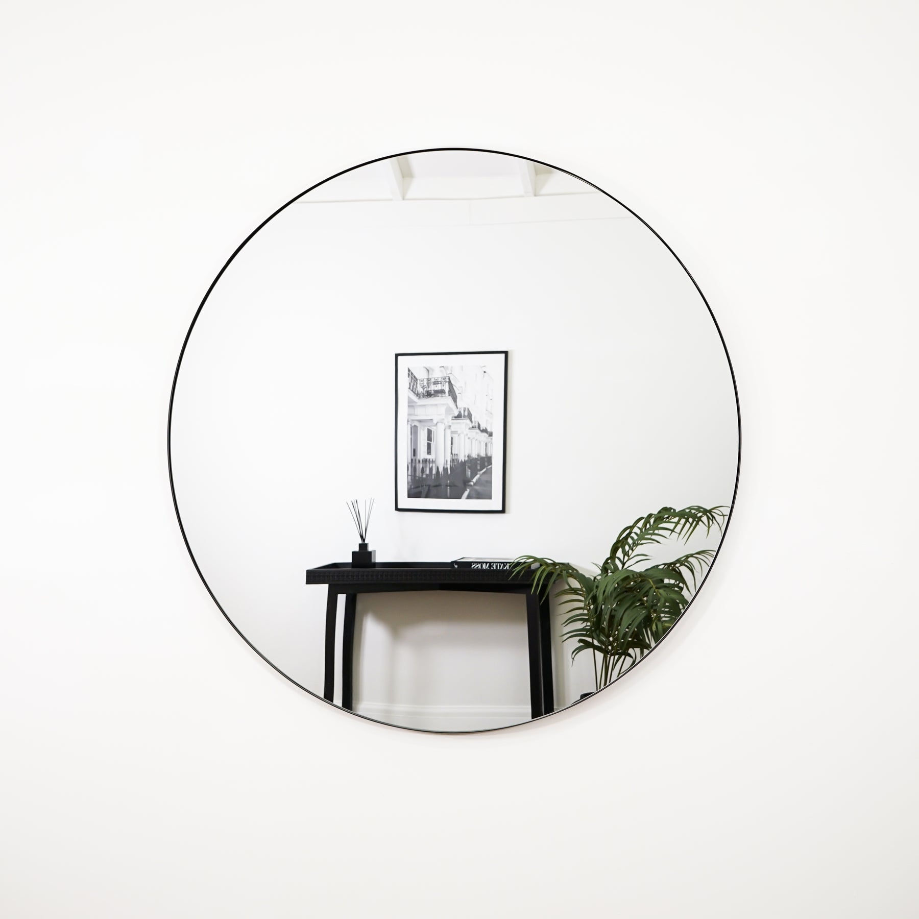 Black Round Metal Wall Mirror 120cm x 120cm - Theo
