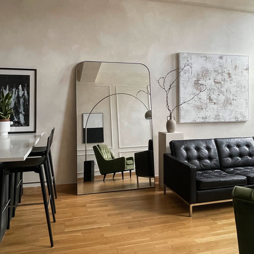 Full Length Black Curved Metal Extra Large Mirror 200cm x 120cm Theo