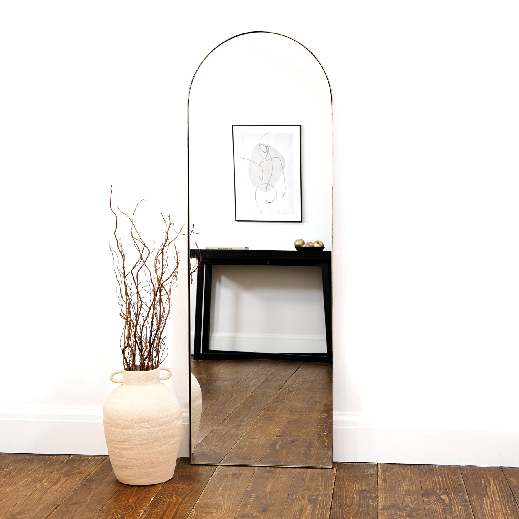 Theo - Full Length Gold Arched Large Metal Mirror 170cm x 50cm