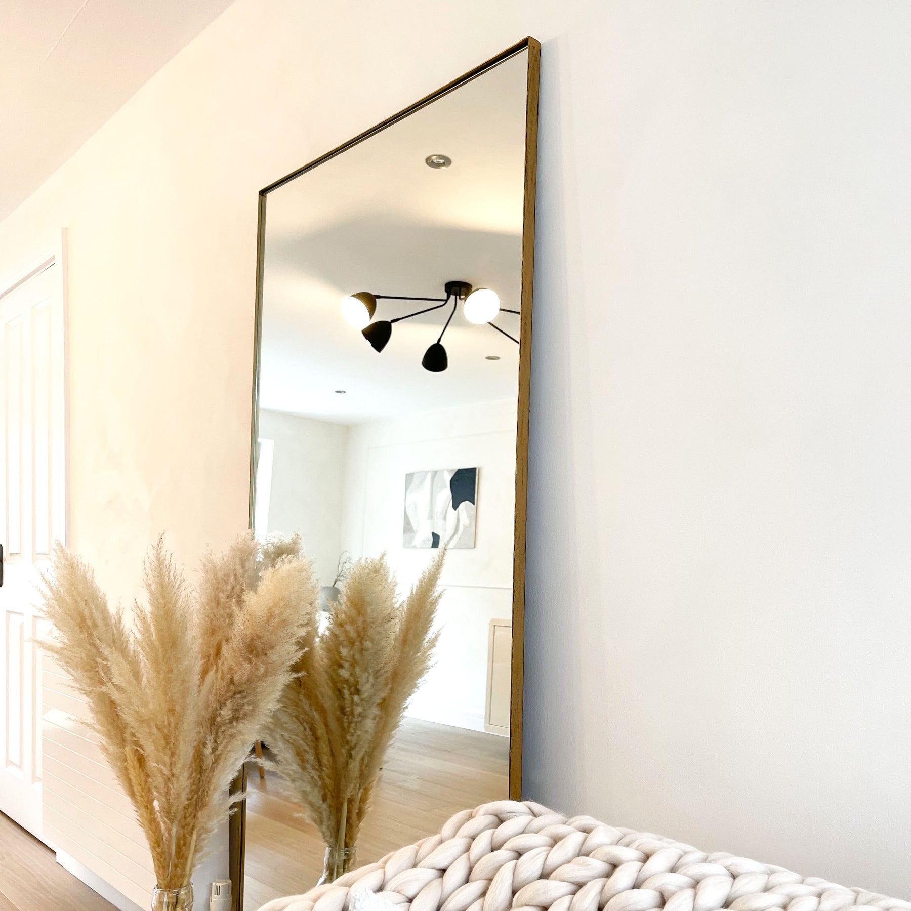 Full Length Gold Rectangular Large Metal Mirror as living room lean to