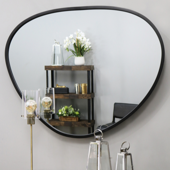Pebble - Large Black Irregular Metal Wall Mirror 110cm x 90cm