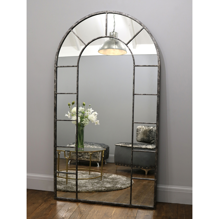 Chicago - Crushed Black Industrial Arched Full Length Metal Mirror 179cm x 100cm